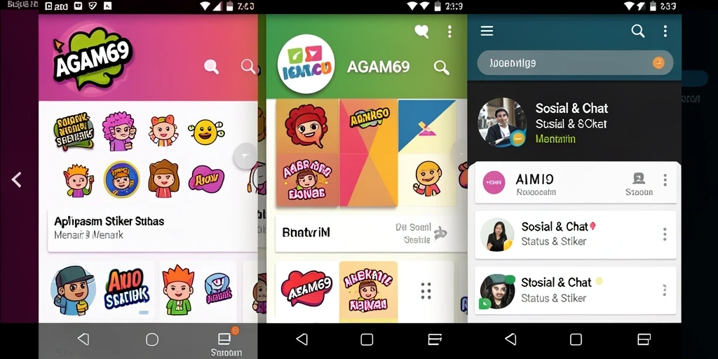 Tampilan antarmuka AGAM69 yang menarik dengan stiker dan status.
