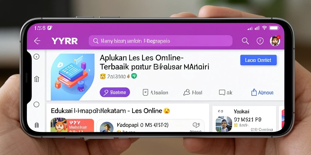 Antarmuka aplikasi YYRR yang menarik dan fungsional untuk Les Online.