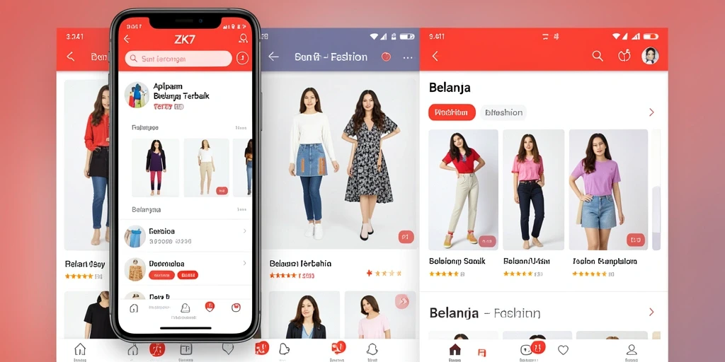Tampilan aplikasi ZK7 yang user-friendly untuk berbelanja fashion.